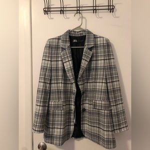 Zara padded oversized plaid blazer